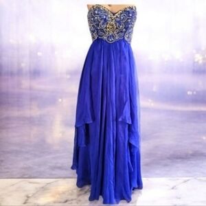 Sherri Hill Blue Crystal Strapless Rhinestone Beaded Prom Pageant Gown Size 2